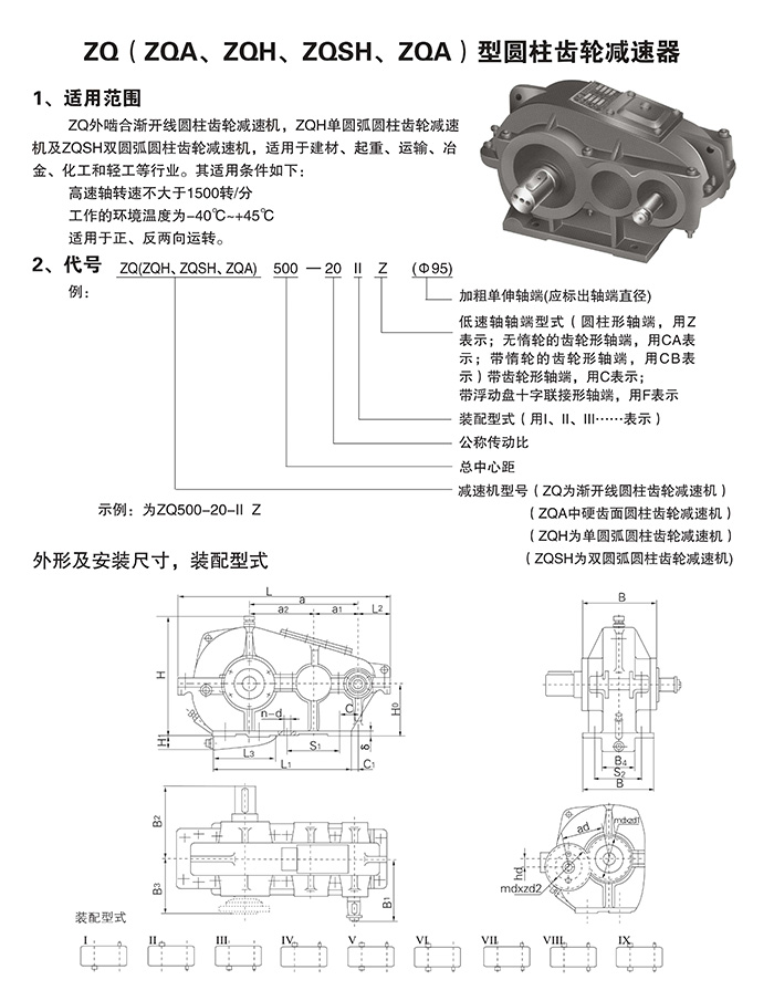 ZQ，ZQD,ZQH，JZQ圓柱齒輪減速機(jī)結(jié)構(gòu)圖